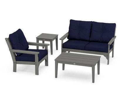 POLYWOOD® Vineyard 4-Piece Deep Seating Set in Slate Grey / Navy