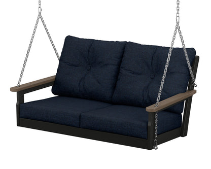 POLYWOOD® Vineyard Deep Seating Swing in Black / Kona / Marine Indigo