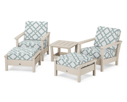 POLYWOOD® Harbour 5-Piece Deep Seating Chair Set in Sand / Trellis Glacier Spa