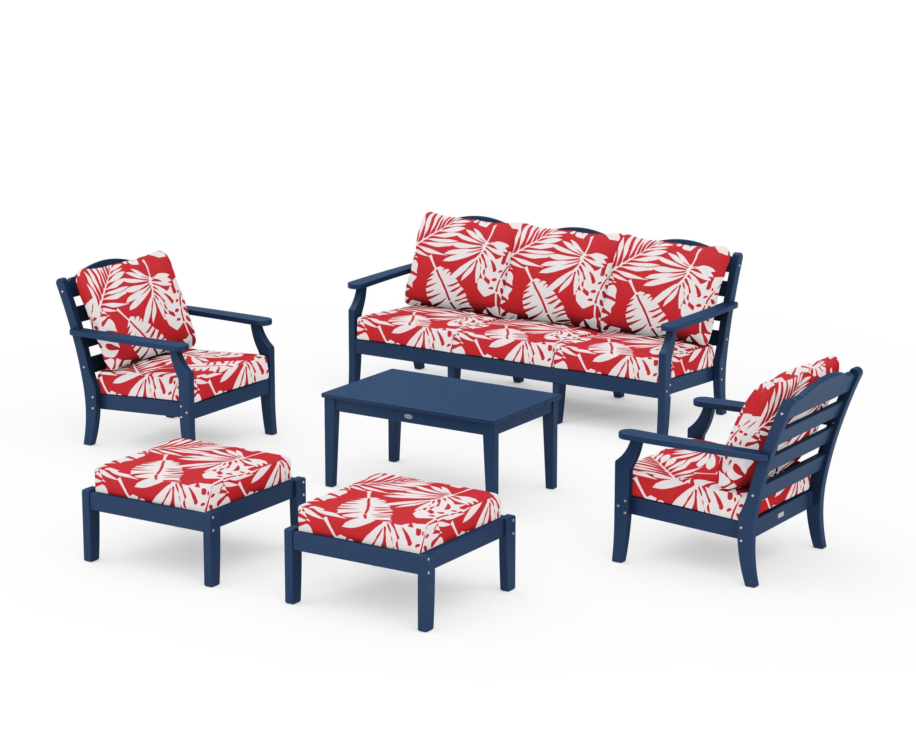 Draper James™ by  POLYWOOD® Savannah 6-Piece Lounge Sofa Set in Navy / Leaf Crimson