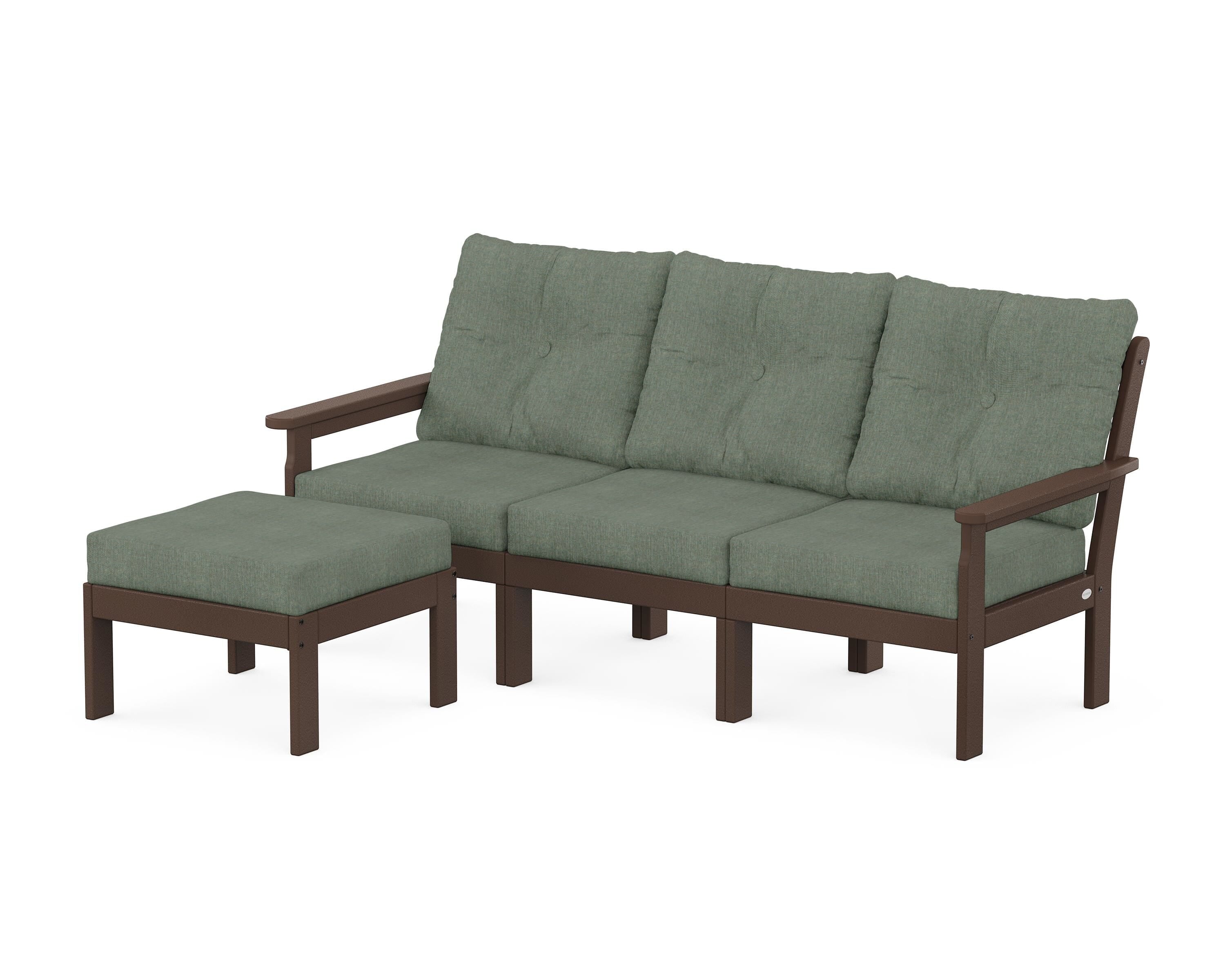 POLYWOOD® Vineyard 4-Piece Sectional with Ottoman in Mahogany / Cast Sage