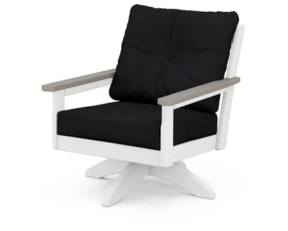 POLYWOOD® Vineyard Deep Seating Swivel Chair in White / Driftwood / Midnight Linen