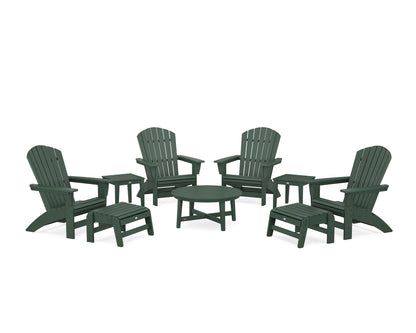 POLYWOOD® Nautical Grand Adirondack 9-Piece Conversation Set in Green