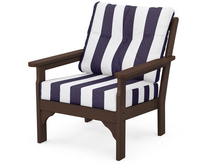 POLYWOOD® Vineyard Deep Seating Chair in Mahogany / Cabana Stripe Navy
