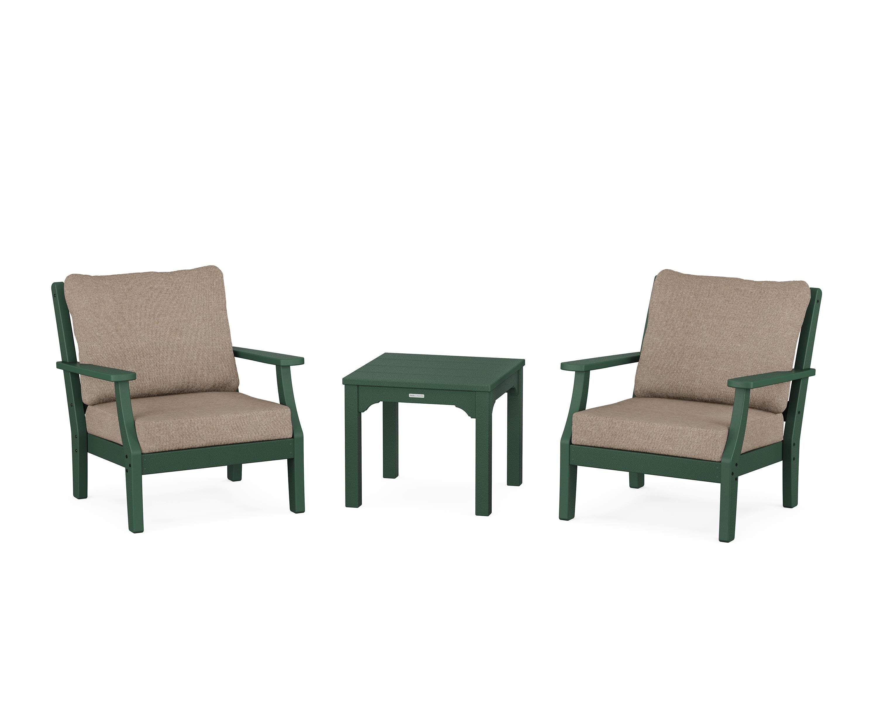 Martha Stewart by POLYWOOD® Chinoiserie 3-Piece Deep Seating Set in Green / Spiced Burlap