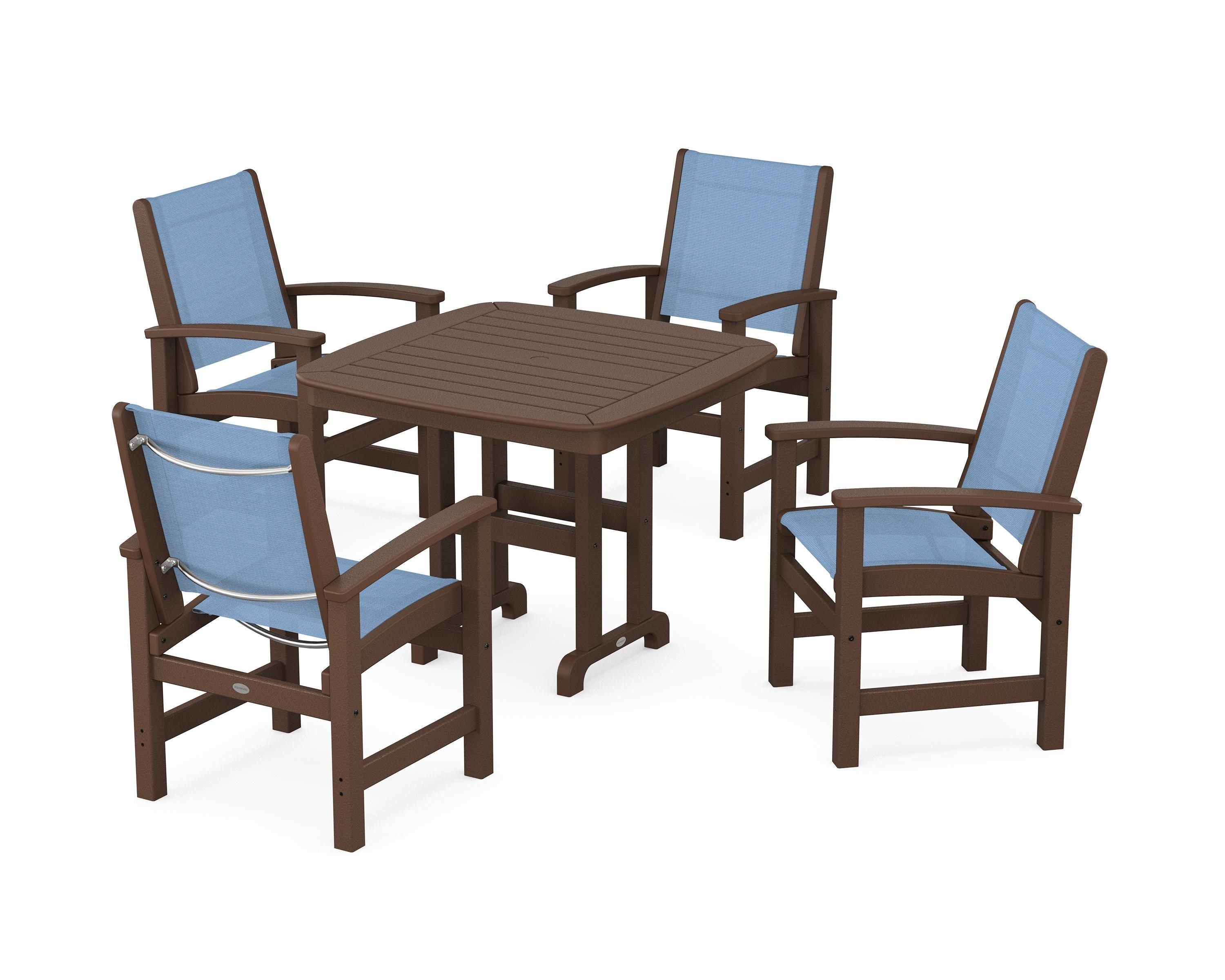 POLYWOOD® Coastal 5-Piece Dining Set in Mahogany / Poolside Sling