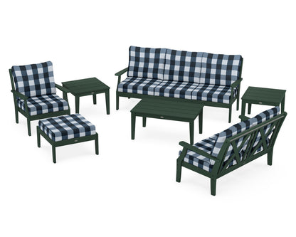 POLYWOOD® Braxton 7-Piece Deep Seating Set in Green / Buffalo Plaid Marine Indigo