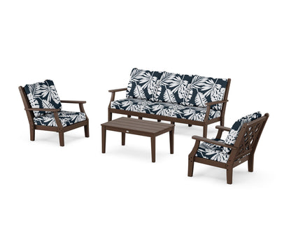 Country Living Wovendale 4-Piece Deep Seating Set with Sofa in Mahogany / Leaf Marine Indigo