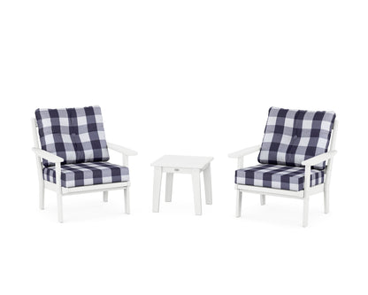 POLYWOOD® Prairie 3-Piece Deep Seating Set in White / Buffalo Plaid Navy