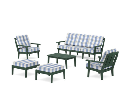 POLYWOOD® Mission 6-Piece Lounge Sofa Set in Green / Buffalo Plaid Sky Blue