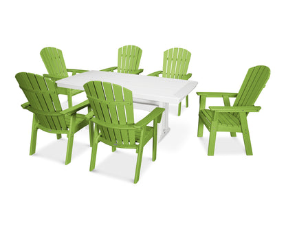 POLYWOOD® Nautical Curveback Adirondack 7-Piece Dining Set with Trestle Legs in Lime / White