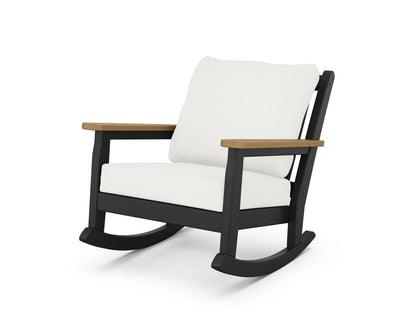 POLYWOOD® Chippendale Deep Seating Rocking Chair in Black / Natural / Natural Linen