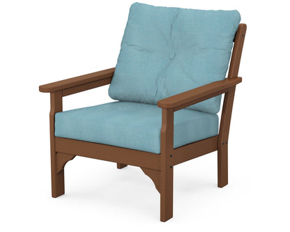 POLYWOOD® Vineyard Deep Seating Chair in Teak / Lattice Sky Blue