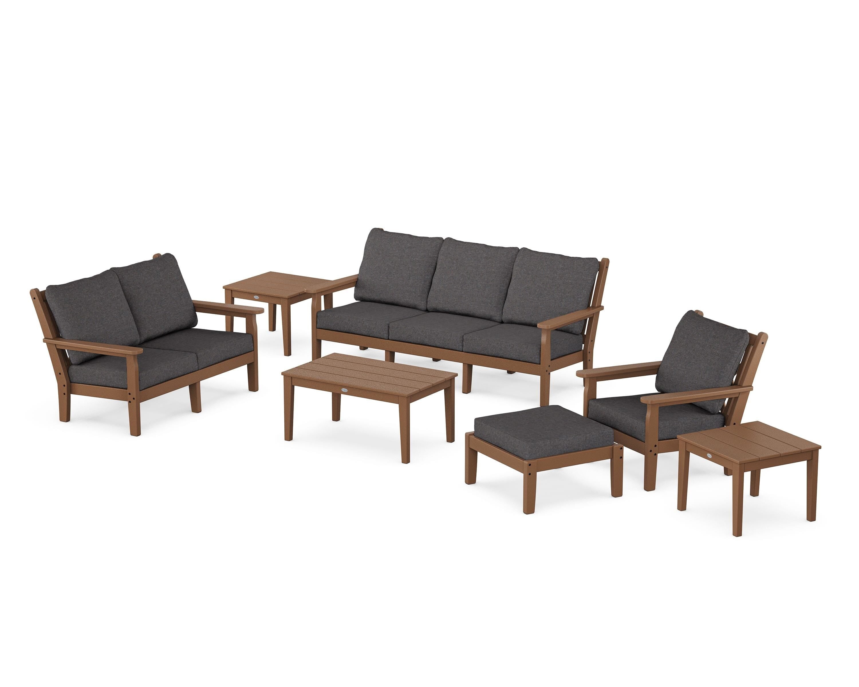 POLYWOOD® Chippendale 7-Piece Deep Seating Set in Teak / Ash Charcoal