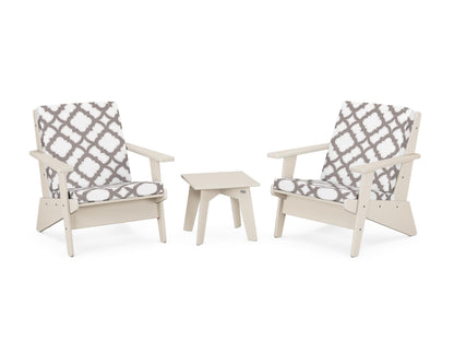 POLYWOOD® Riviera Modern Lounge 3-Piece Set in Sand / Trellis Grey Mist