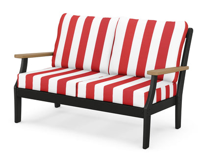 POLYWOOD® Braxton Deep Seating Loveseat in Black / Natural / Cabana Stripe Crimson