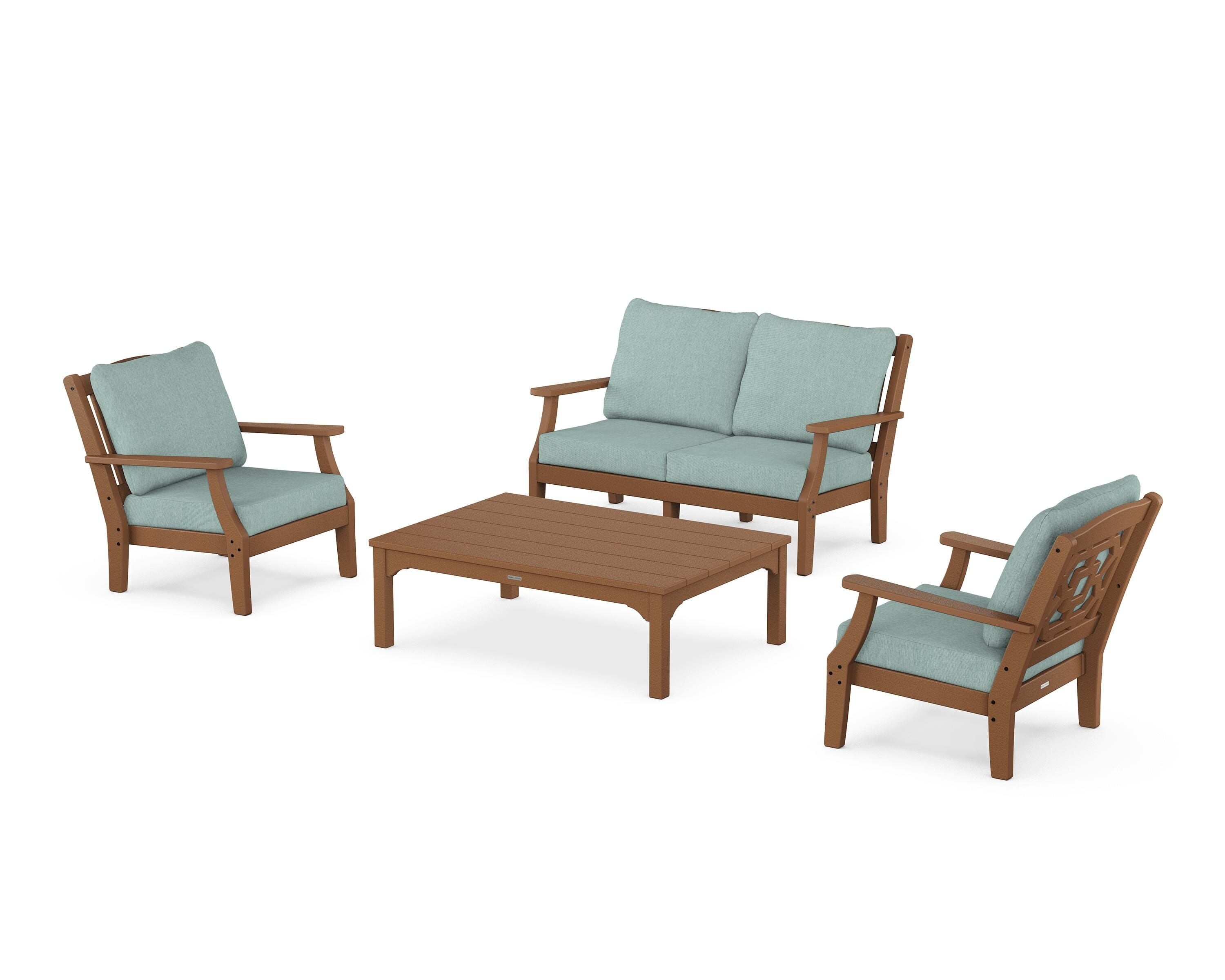 Martha Stewart by POLYWOOD® Chinoiserie 4-Piece Deep Seating Set with Loveseat in Teak / Glacier Spa