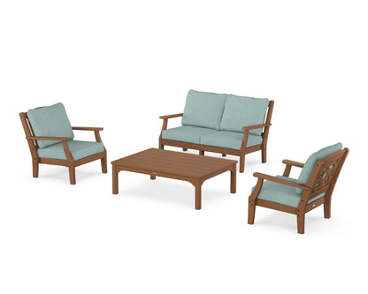 Martha Stewart by POLYWOOD® Chinoiserie 4-Piece Deep Seating Set with Loveseat in Teak / Glacier Spa