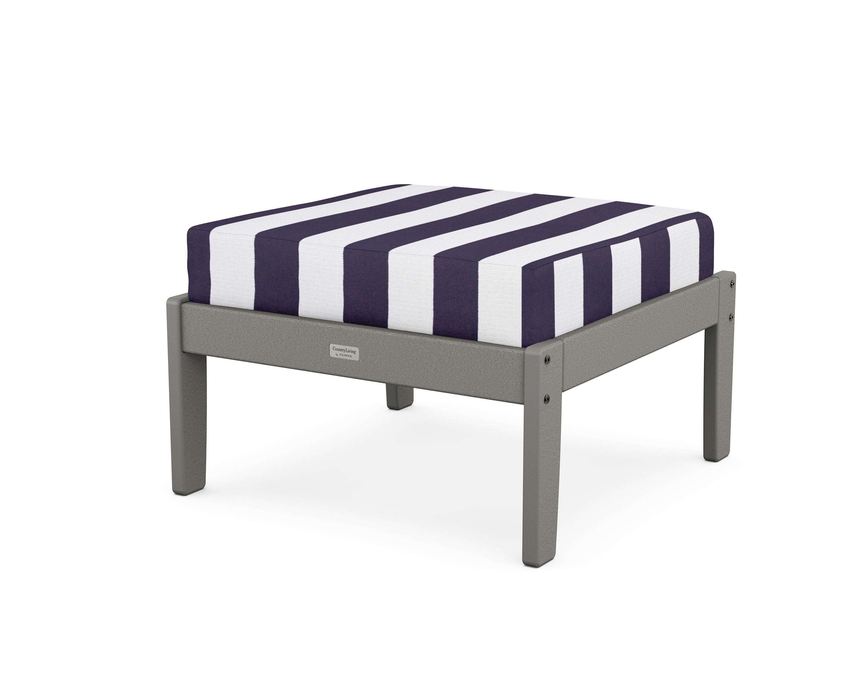 Country Living Cottage Deep Seating Ottoman in Slate Grey / Cabana Stripe Navy