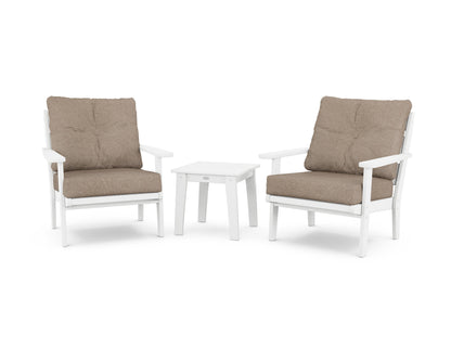 POLYWOOD® Lakeside 3-Piece Deep Seating Chair Set in White / Spiced Burlap