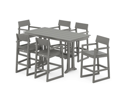 POLYWOOD® EDGE Arm Chair 7-Piece Farmhouse Bar Set with Trestle Legs in Slate Grey