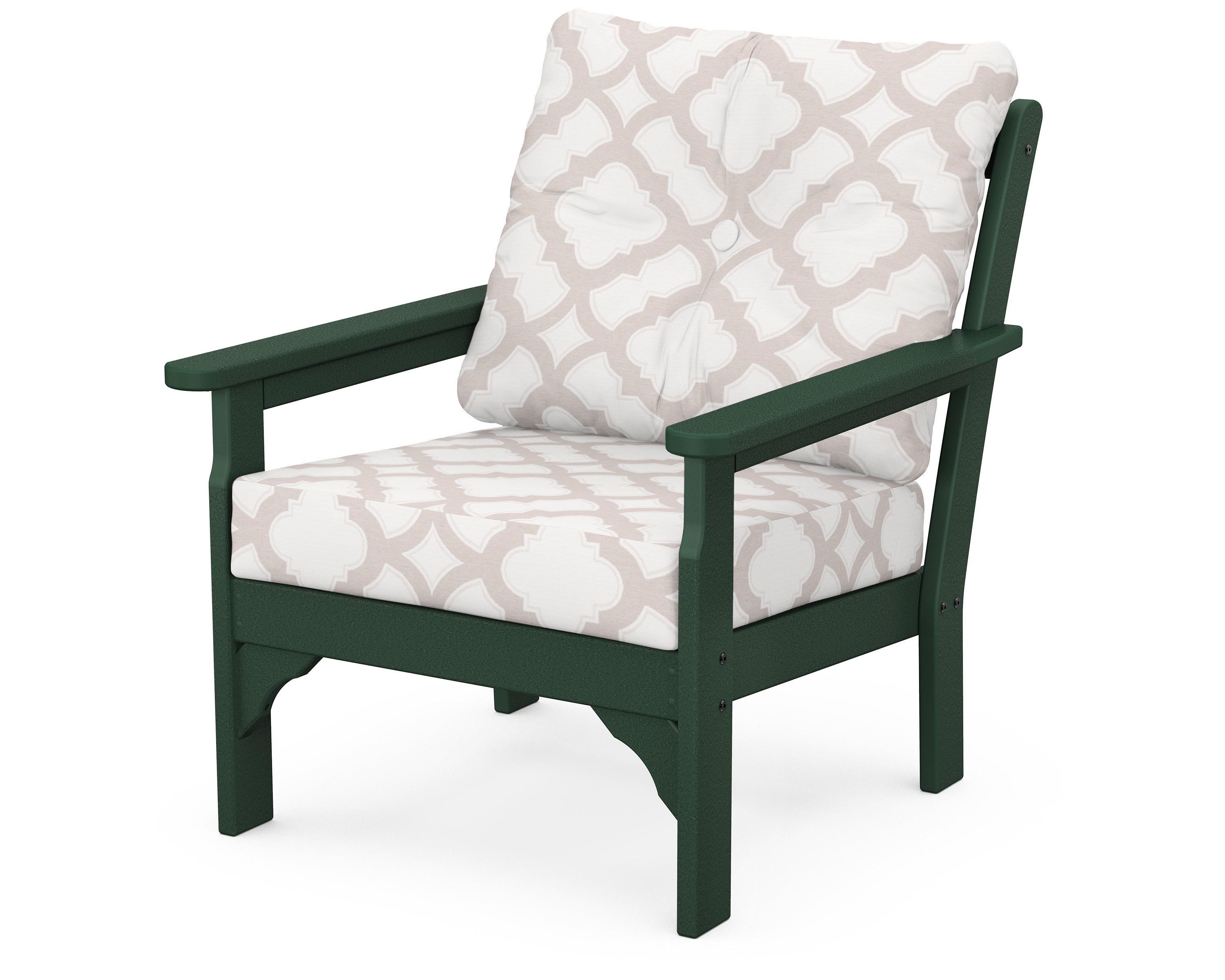 POLYWOOD® Vineyard Deep Seating Chair in Green / Trellis Dune Burlap