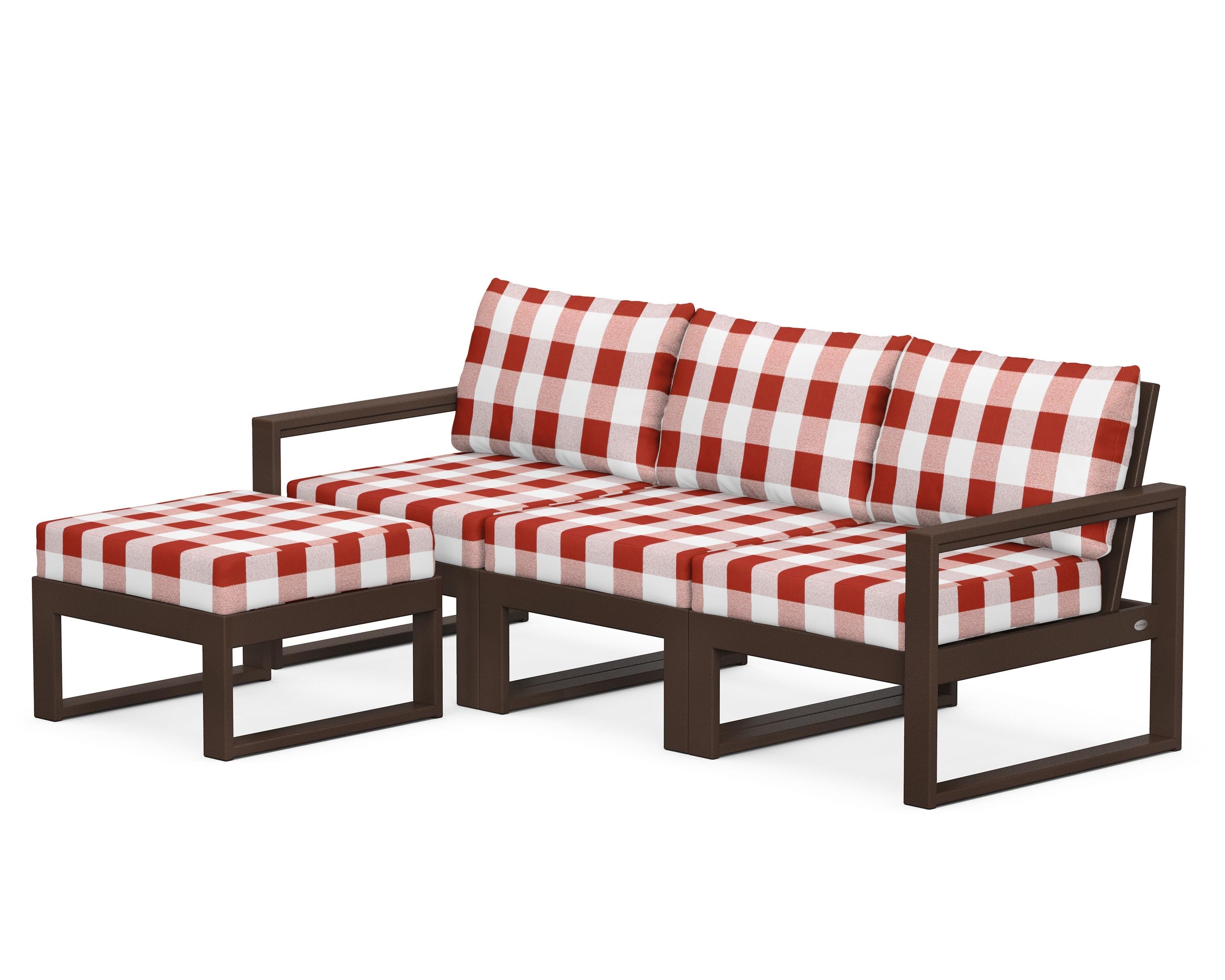 POLYWOOD® EDGE 4-Piece Modular Deep Seating Set with Ottoman in Mahogany / Buffalo Plaid Crimson