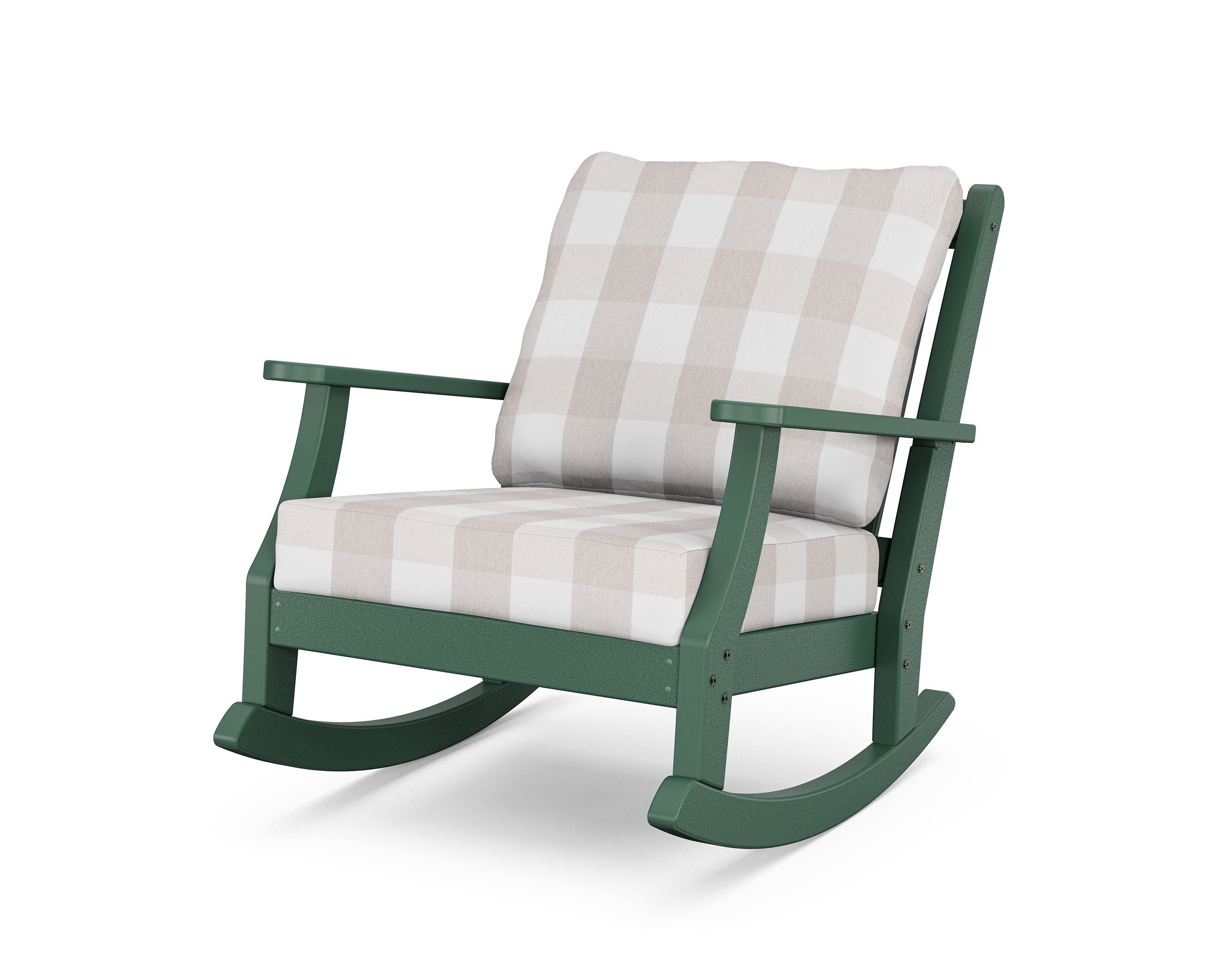Country Living Wovendale Deep Seating Rocking Chair in Green / Buffalo Plaid Dune Burlap