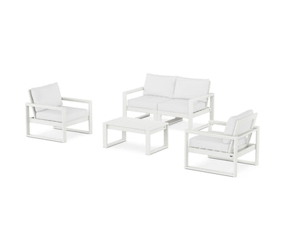 POLYWOOD® EDGE Sectional 4-Piece Deep Seating Set with Loveseat in Vintage White / Natural