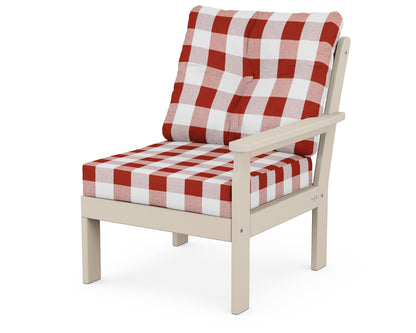 POLYWOOD® Vineyard Modular Right Arm Chair in Sand / Buffalo Plaid Crimson
