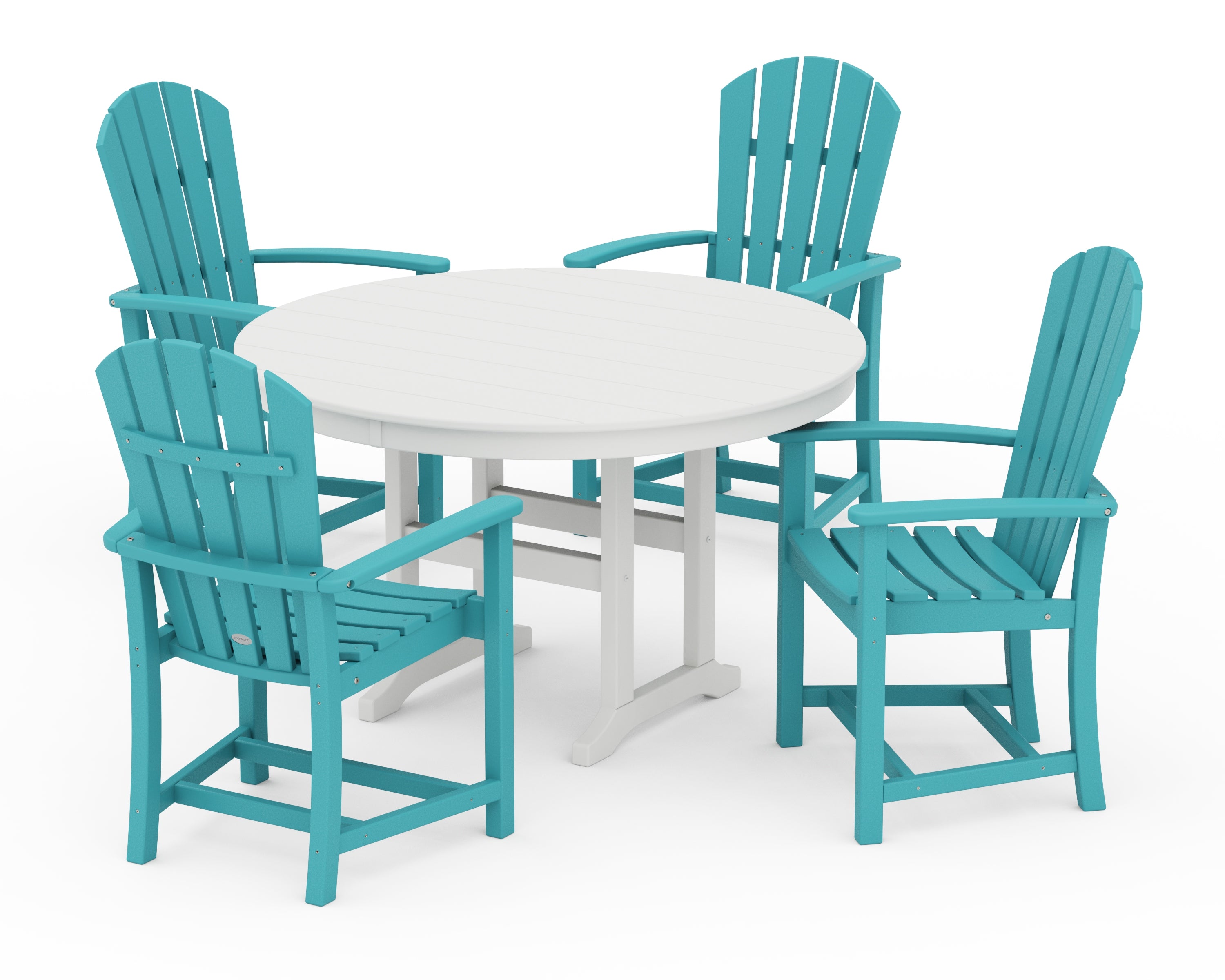 POLYWOOD® Palm Coast 5-Piece Round Farmhouse Dining Set in Aruba / White
