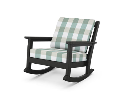 POLYWOOD® Chippendale Deep Seating Rocking Chair in Black / Buffalo Plaid Glacier Spa