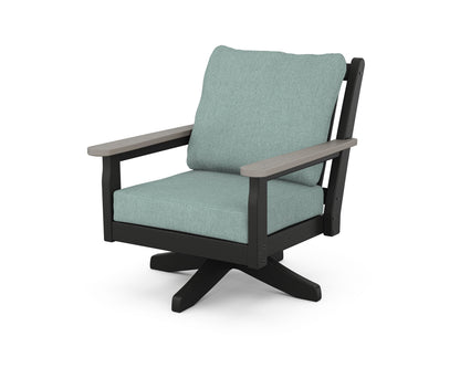 POLYWOOD® Chippendale Deep Seating Swivel Chair in Black / Driftwood / Glacier Spa