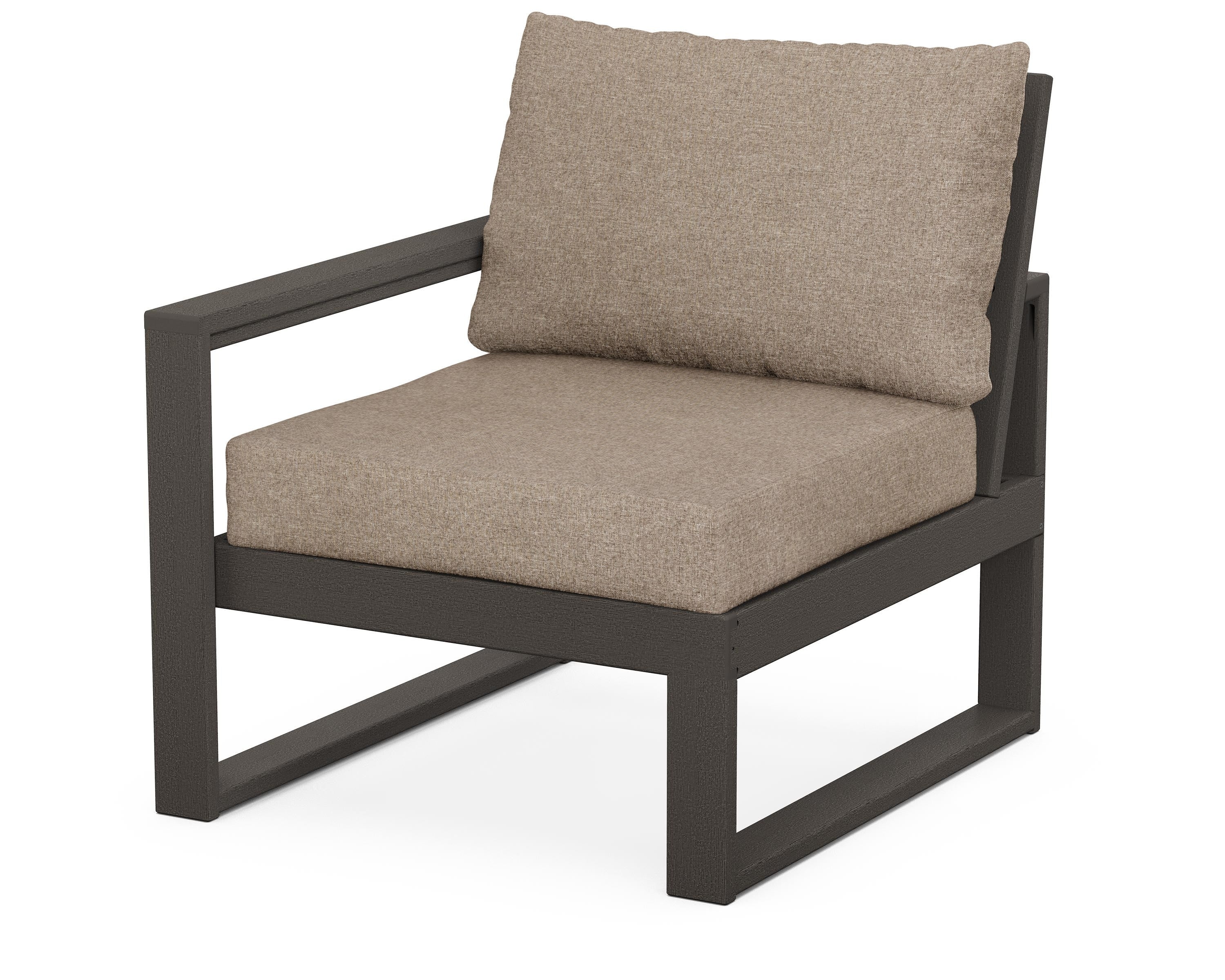 POLYWOOD® EDGE Modular Left Arm Chair in Vintage Coffee / Spiced Burlap