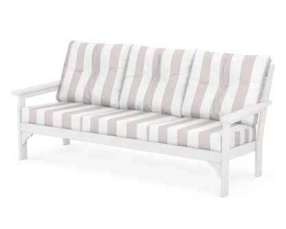 POLYWOOD® Vineyard Deep Seating Sofa in White / Cabana Stripe Dune Burlap