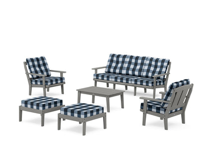 POLYWOOD® Mission 6-Piece Lounge Sofa Set in Slate Grey / Buffalo Plaid Marine Indigo