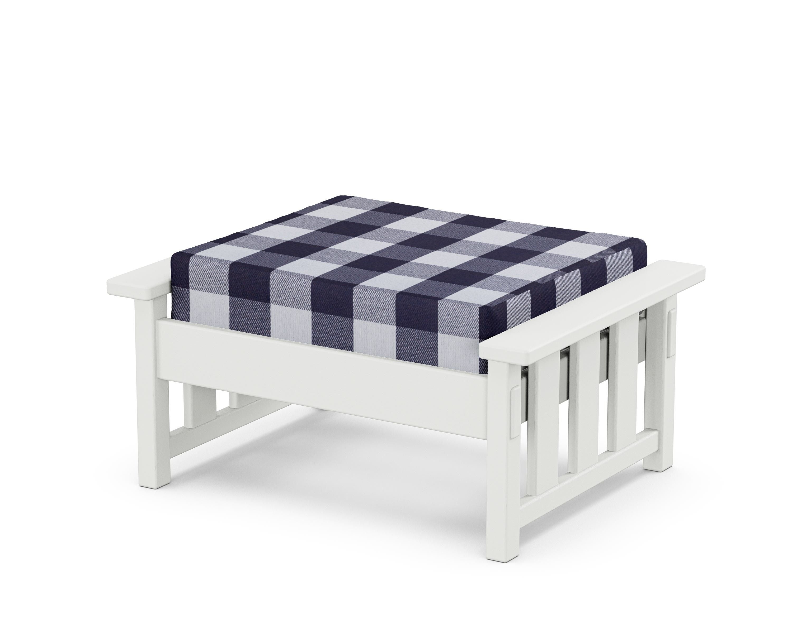 Martha Stewart by POLYWOOD® Acadia Deep Seating Ottoman in White / Buffalo Plaid Navy