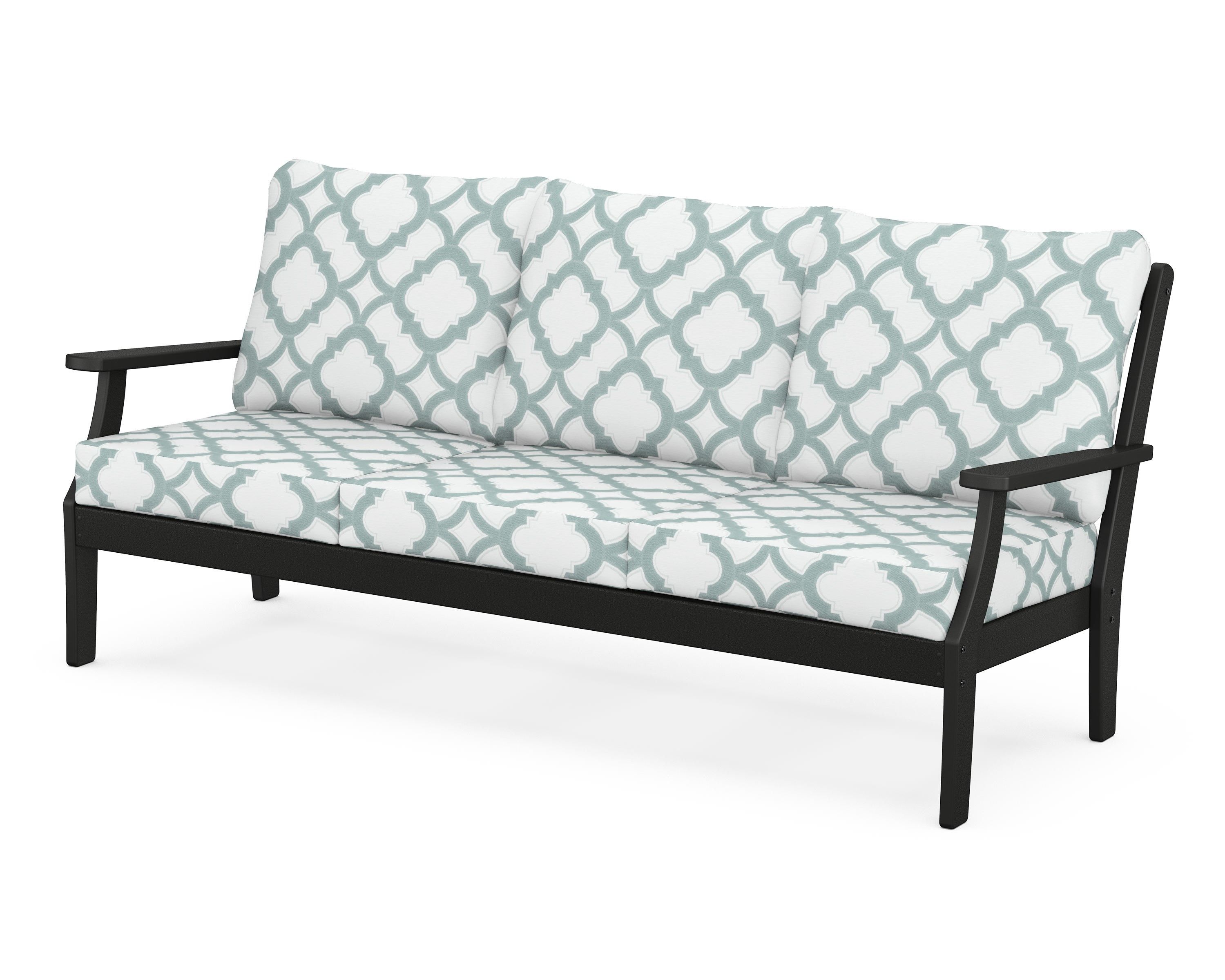 POLYWOOD® Braxton Deep Seating Sofa in Black / Trellis Glacier Spa