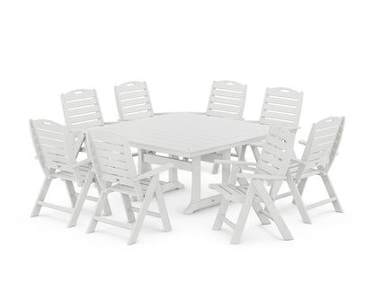 POLYWOOD® Nautical Highback 9-Piece Square Dining Set with Trestle Legs in White