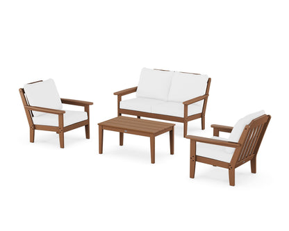 Country Living Cottage 4-Piece Deep Seating Set with Loveseat in Teak / Natural