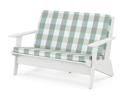 POLYWOOD® Riviera Modern Lounge Loveseat in White / Buffalo Plaid Glacier Spa