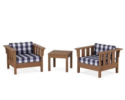 Martha Stewart by POLYWOOD® Acadia 3-Piece Deep Seating Set in Teak / Buffalo Plaid Navy