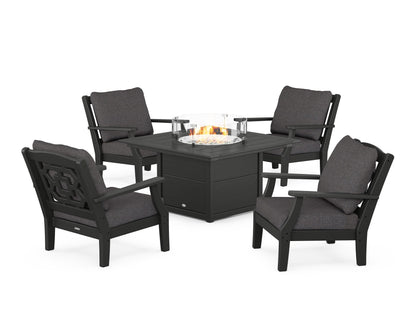 Martha Stewart by POLYWOOD® Chinoiserie 5-Piece Deep Seating Set with Fire Pit Table in Black / Ash Charcoal