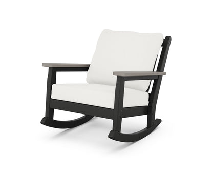 POLYWOOD® Chippendale Deep Seating Rocking Chair in Black / Driftwood / Natural Linen