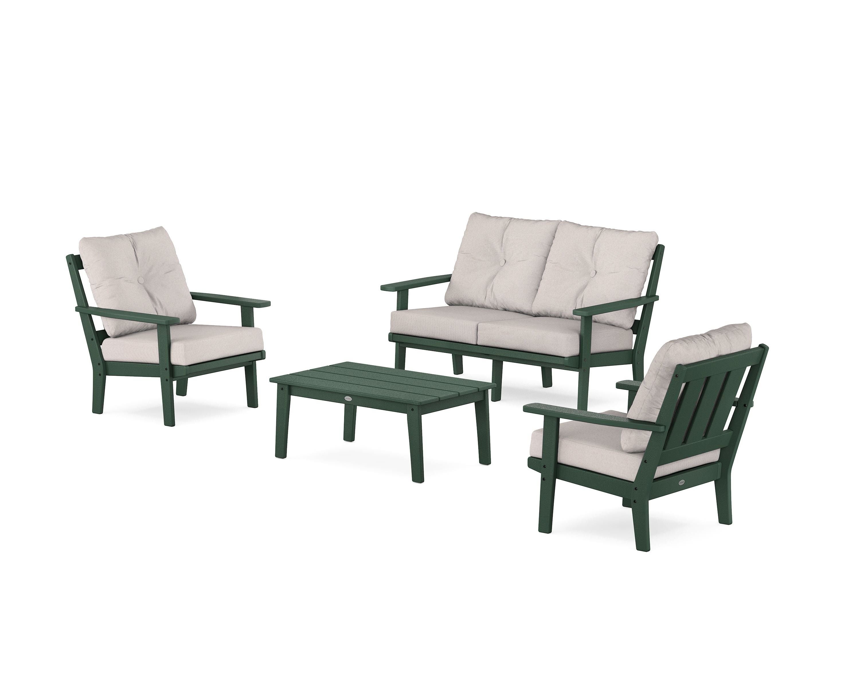 POLYWOOD® Oxford 4-Piece Deep Seating Set with Loveseat in Green / Dune Burlap