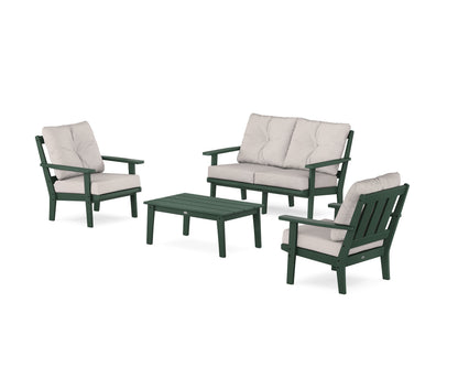 POLYWOOD® Oxford 4-Piece Deep Seating Set with Loveseat in Green / Dune Burlap