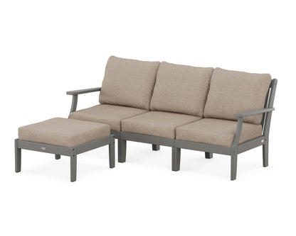 POLYWOOD® Braxton Modular 4-Piece Deep Seating Set with Ottoman in Slate Grey / Spiced Burlap