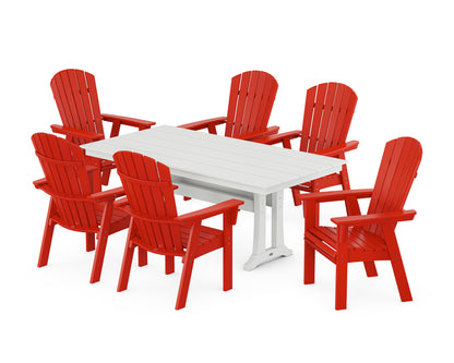 POLYWOOD® Nautical Curveback Adirondack 7-Piece Farmhouse Dining Set with Trestle Legs in Sunset Red / White