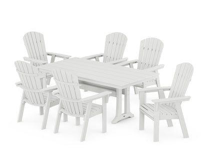 POLYWOOD® Nautical Curveback Adirondack 7-Piece Farmhouse Dining Set with Trestle Legs in White