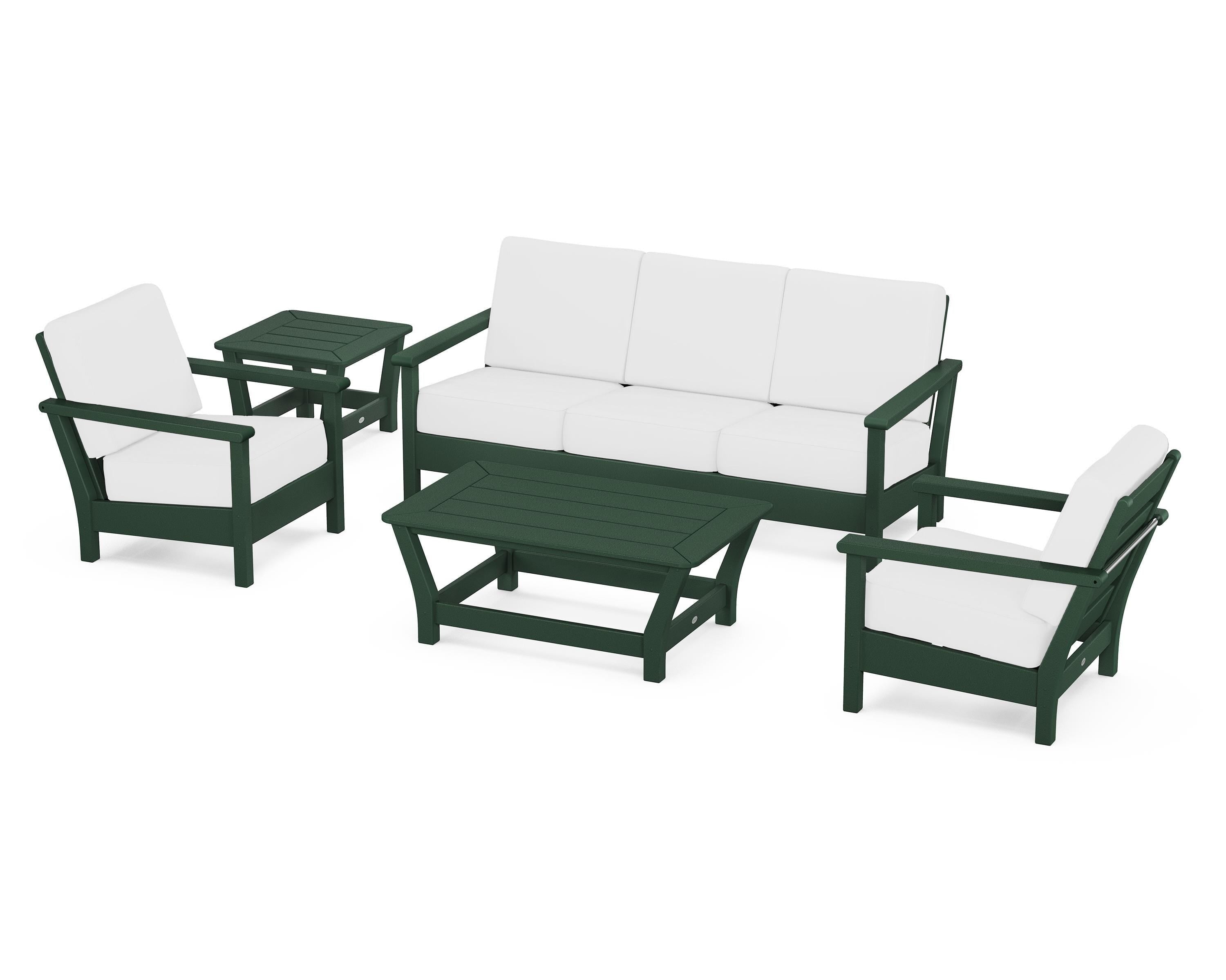 POLYWOOD® Harbour 5-Piece Deep Seating Set in Green / Natural